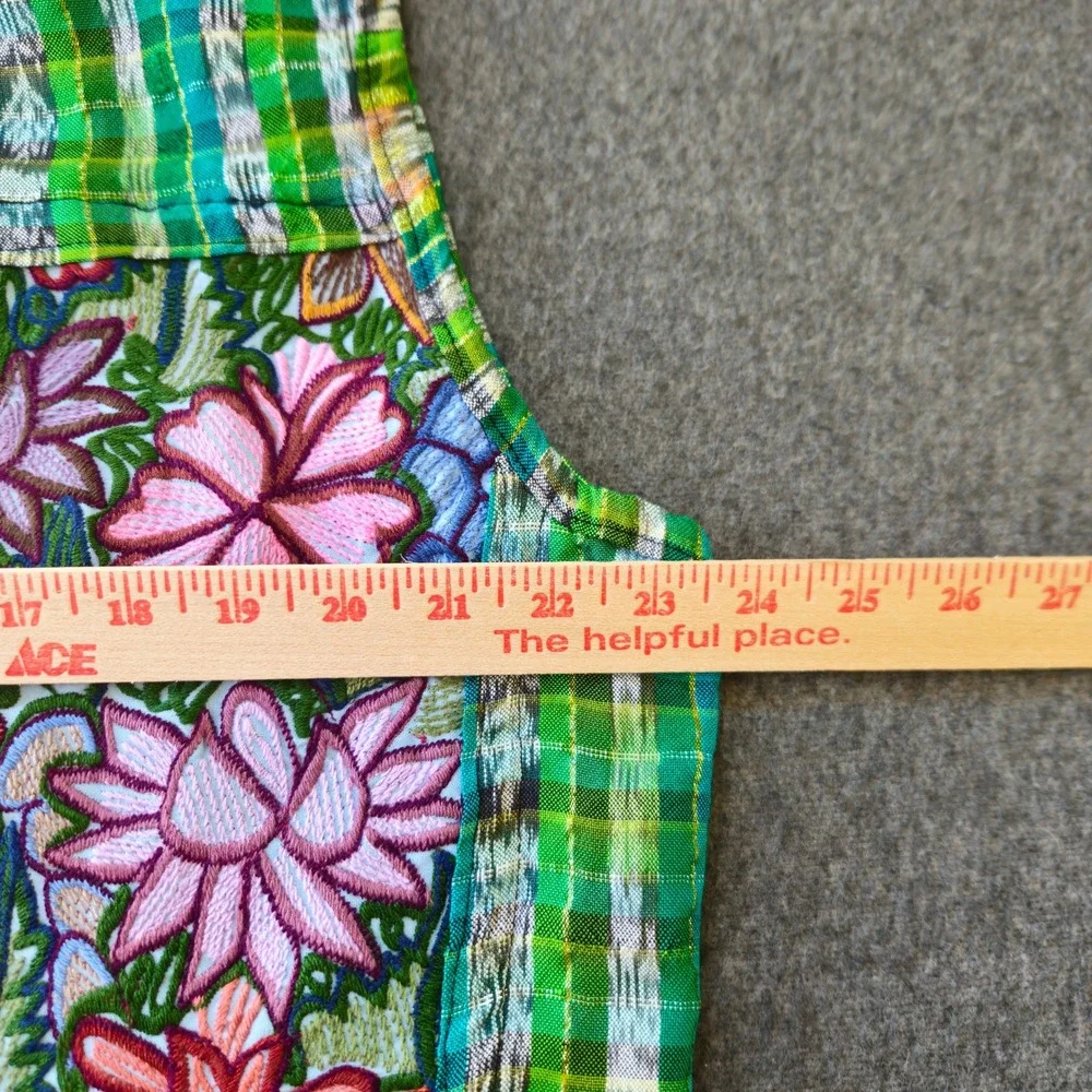 Handmade Boho Embroidered Vest OS Garden Floral Plaid Art Frida Kahlo Grannycore